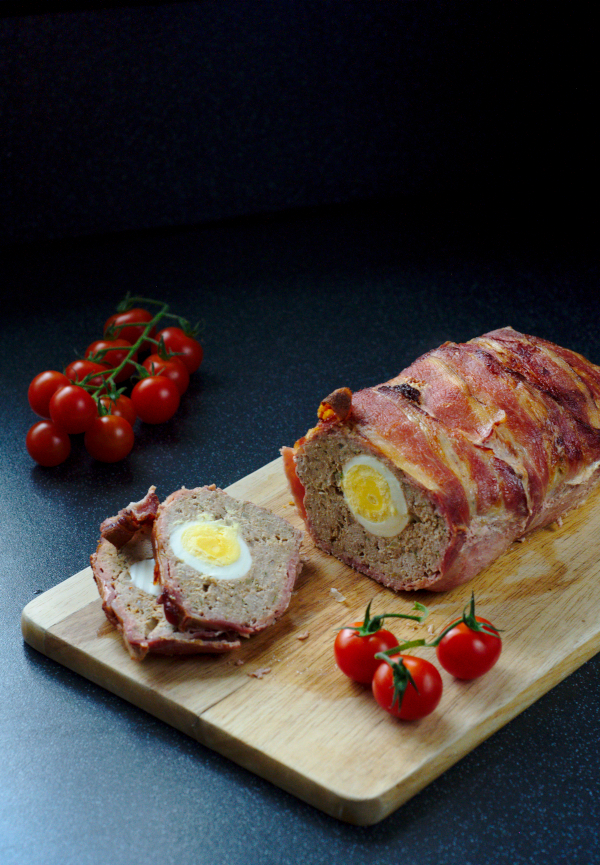 bacon wrapped and egg stuffed meatloaf