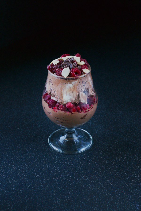 keto chocolate mousse with raspberries